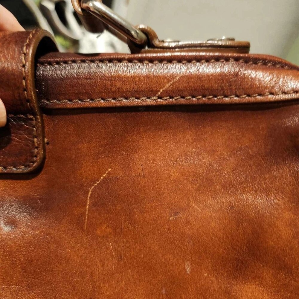 Pratesi Firenze Cognac Leather Satchel Shoulder Bag/Purse Made in Italy - Picture 6 of 17